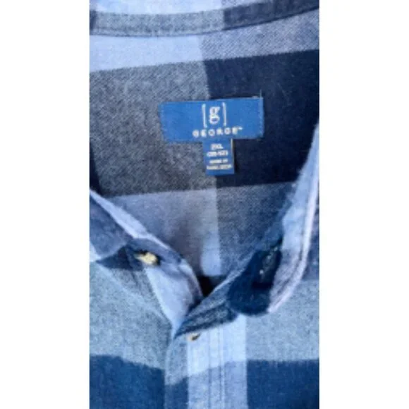George Men's Navy | Blue Plaid Shirt Size: 2XL - Picture 5 of 6